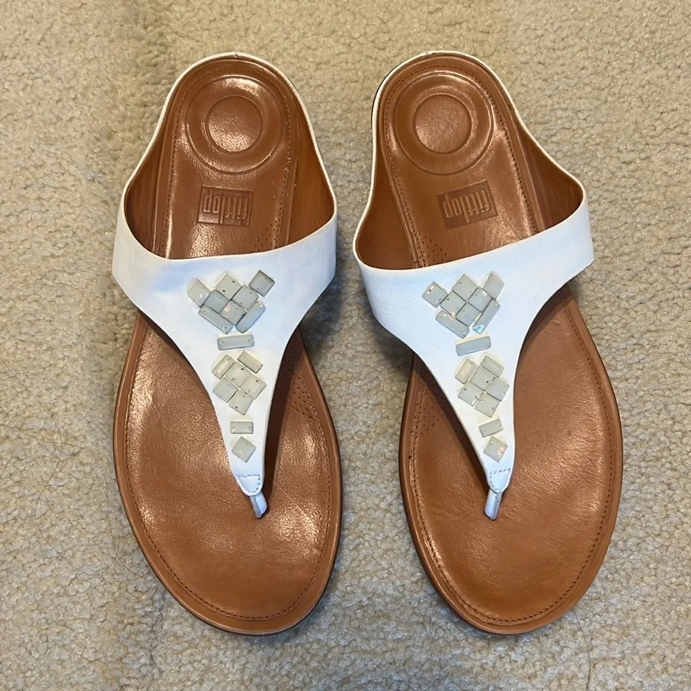 Fitflop White Banda Leather Toe Thong Sandals Size 9 - Picture 5 of 9